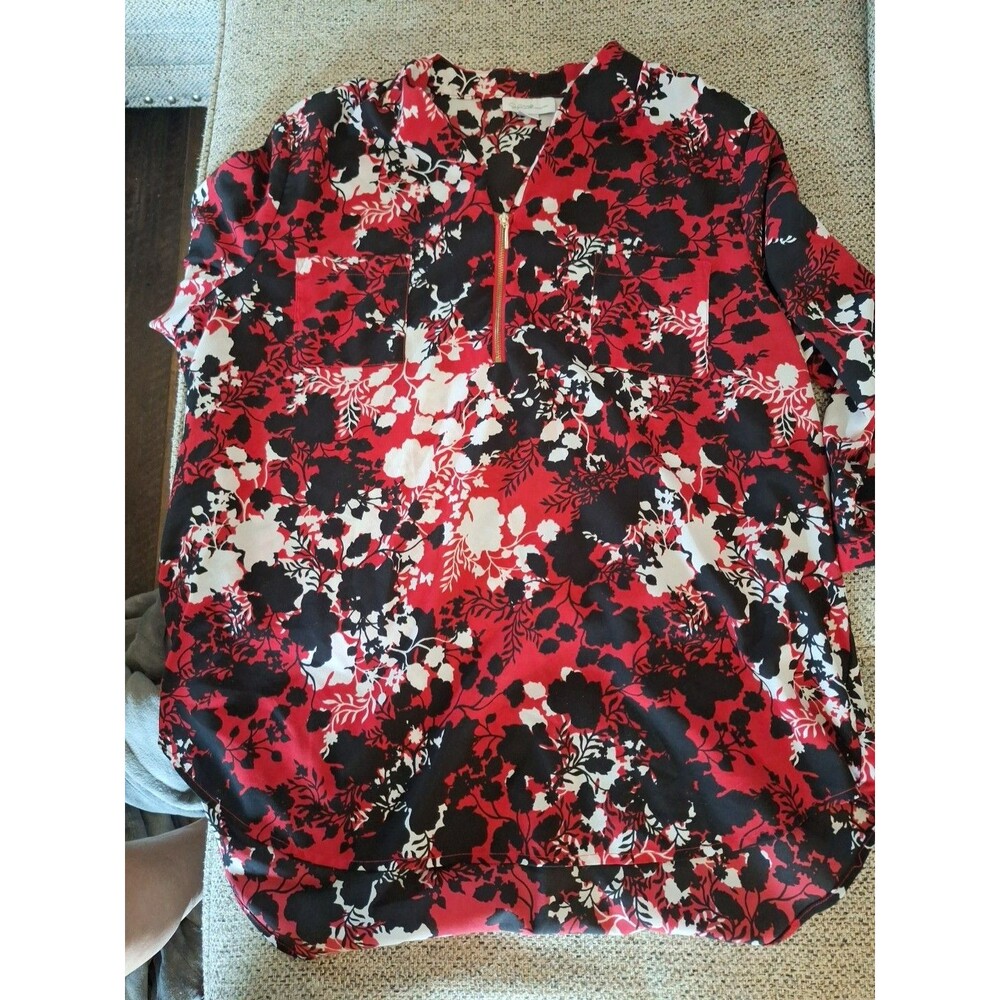 Jaclyn Smith Tops Women’s‎ XL  Red Black White Floral Blouse 3/4 Sleeve Shirt